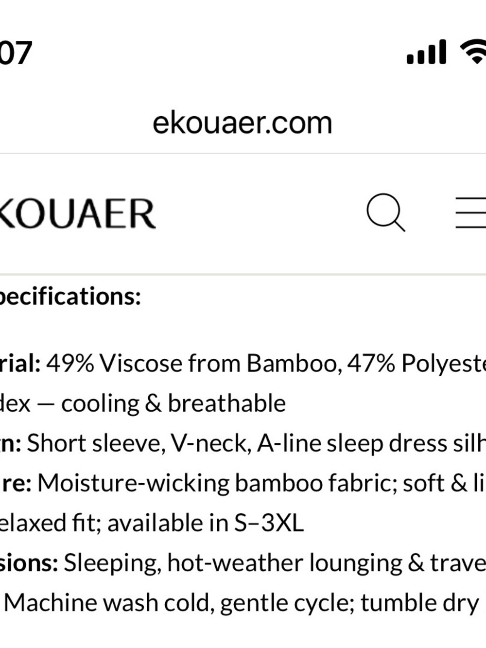 NWT-Ekouaer Floral Certified Bamboo Fibers Sleep Shirt - Light Mint - Picture 2 of 4